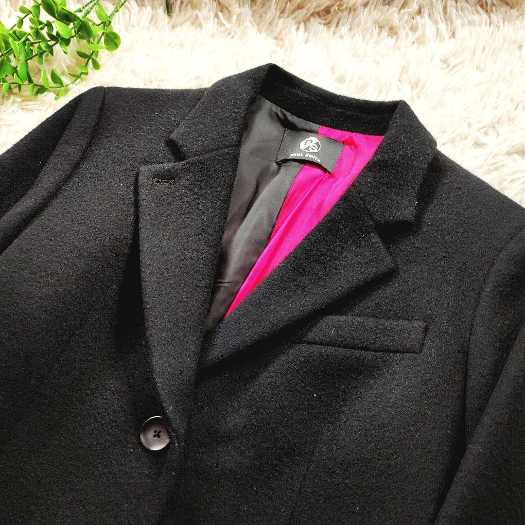 ポールスミス チェスターコート ウール ブラック ワインレッド ブラック 40