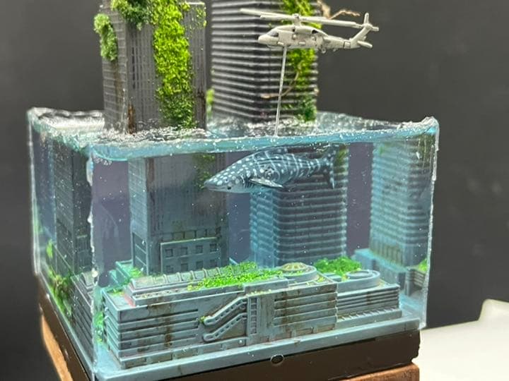 水没した都市　レジンジオラマ