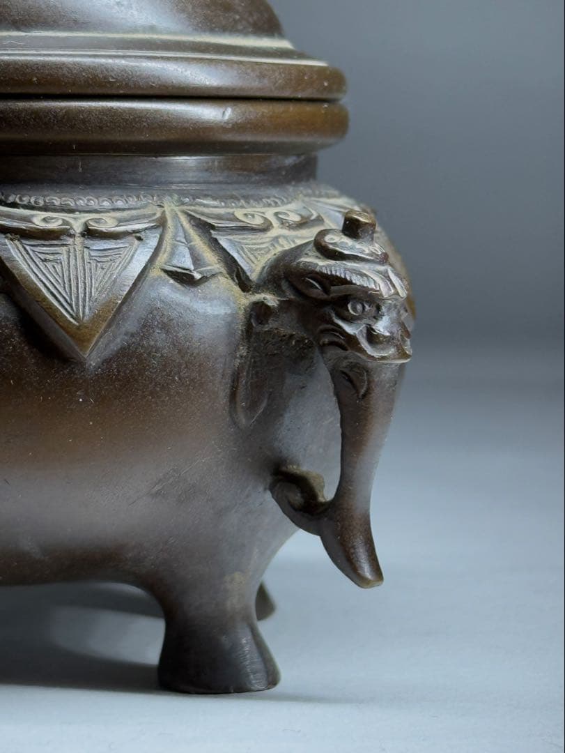 銅製　香炉　獅子蓋　象耳　銅器　茶器　茶道具　香道具　仏具