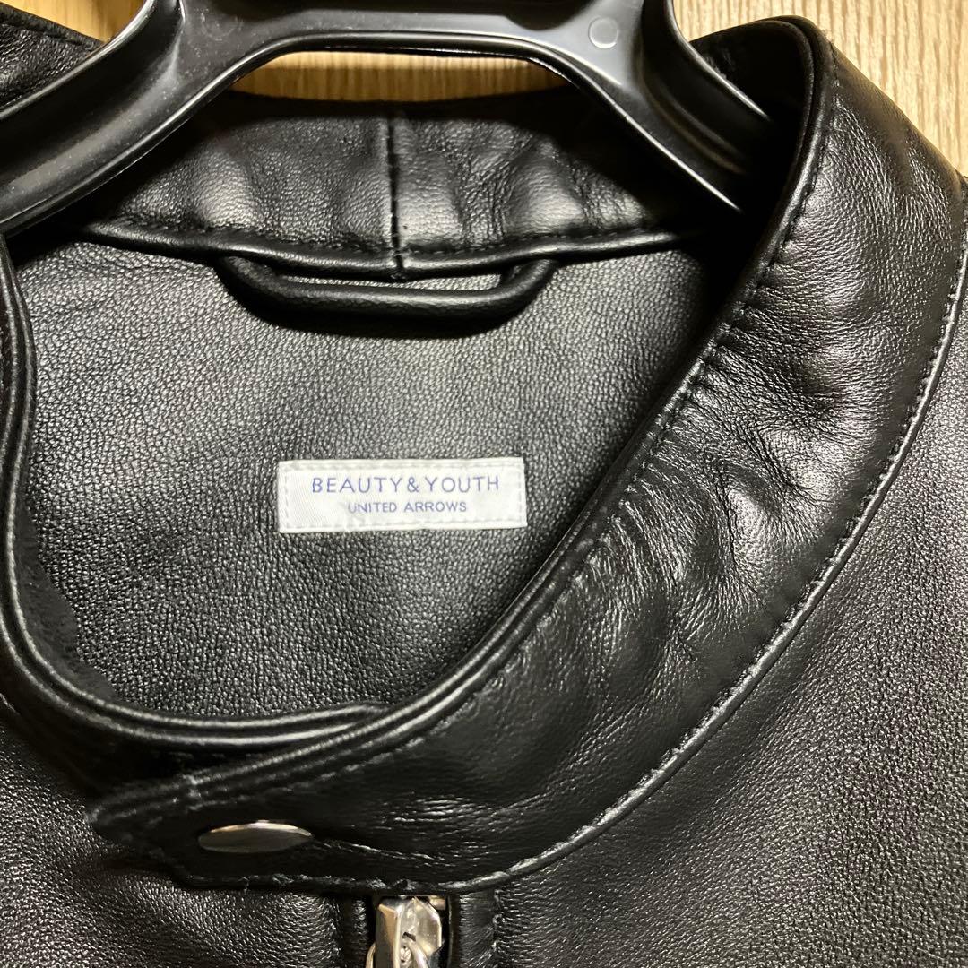 BEAUTY&YOUTH ブラックレザーシングルライダースジャケット　サイズM