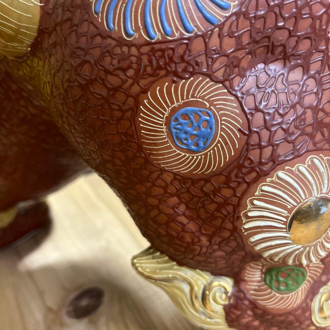 陶器製 獅子像 置物　赤金　九谷焼　美品