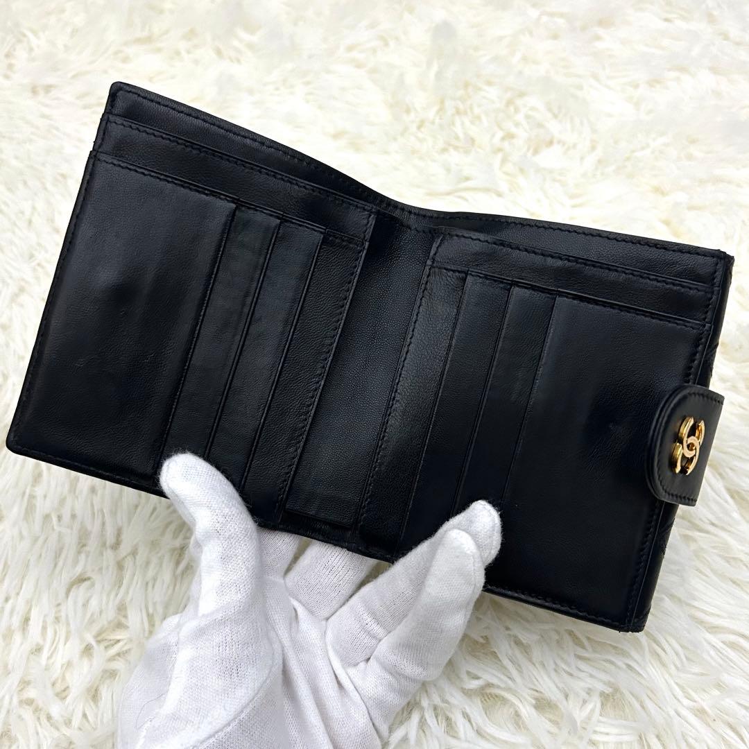 【美品】CHANEL シャネル ココマーク ビコローレ 二つ折り財布 ブラック