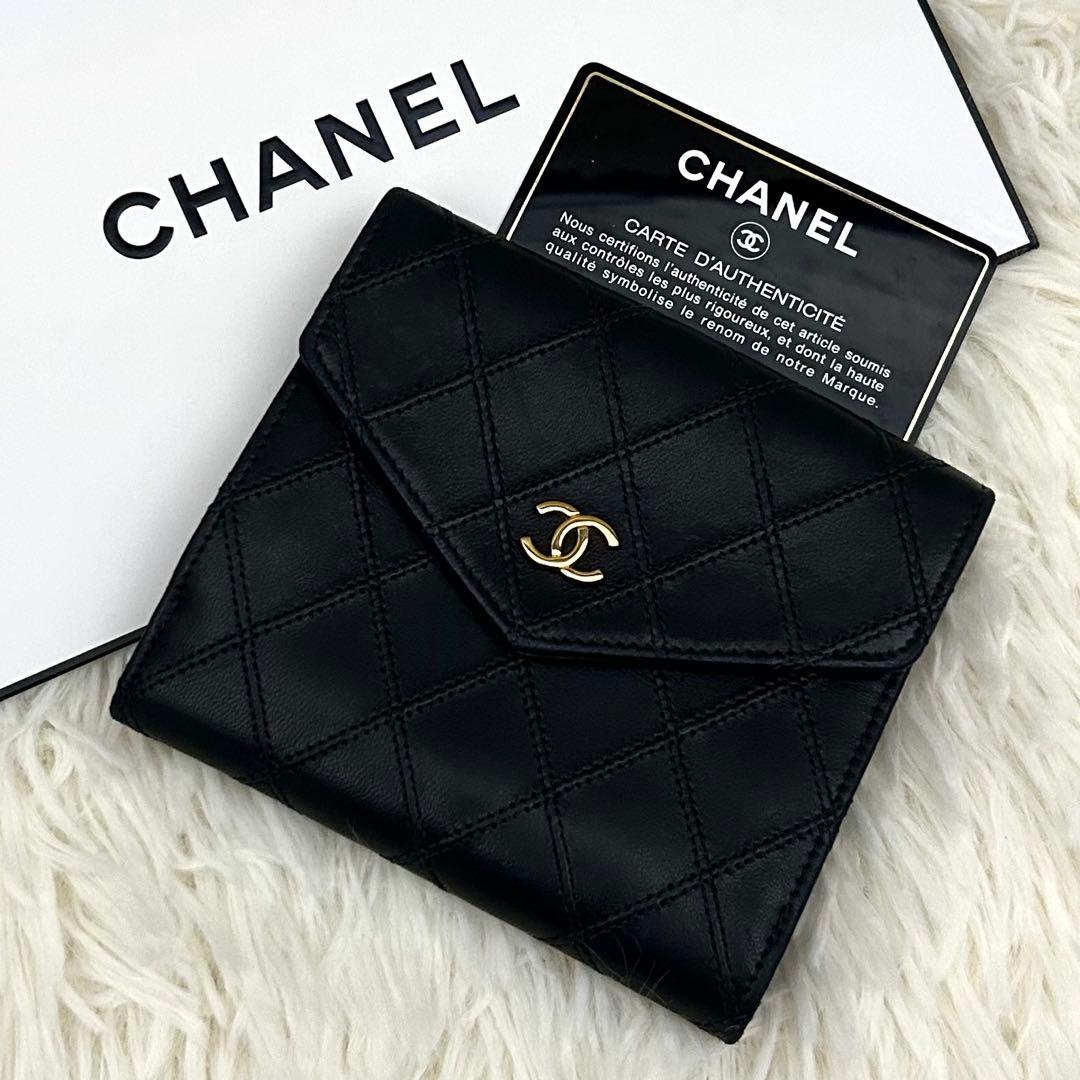 【美品】CHANEL シャネル ココマーク ビコローレ 二つ折り財布 ブラック