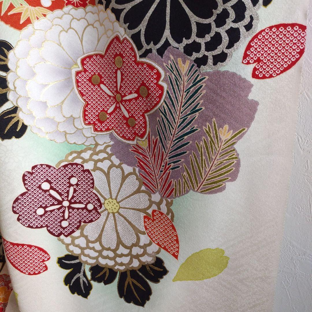 振袖 正絹 未仕立て 仮絵羽 白 クリーム アイボリー 成人式 着物生地