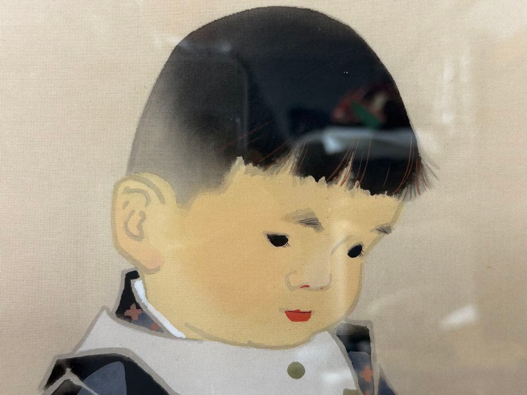 S3 日本画 田中針水 絹本 額装 児童絵