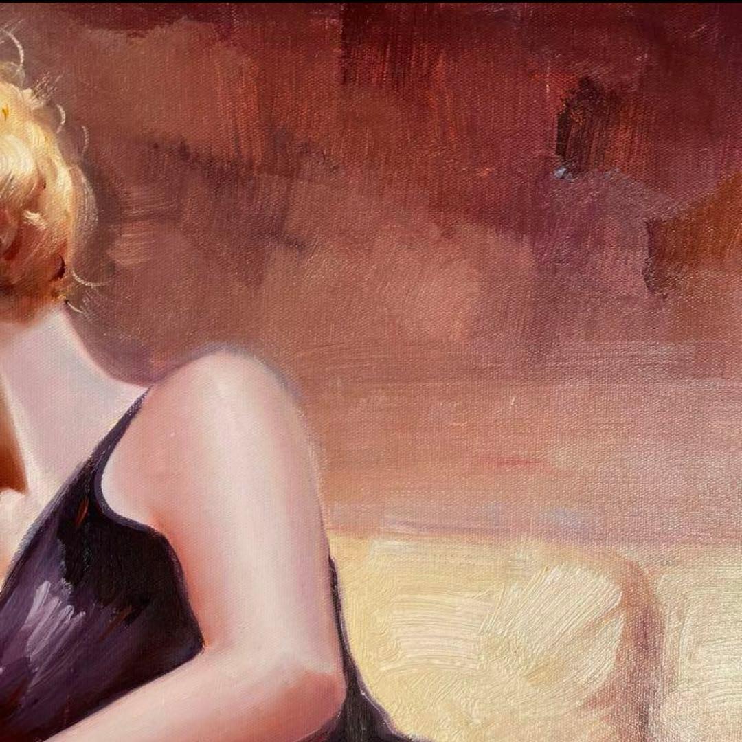 ★秀作★ 手書き油絵 本を読む人（大）額付き  絵画 インテリア 油彩画