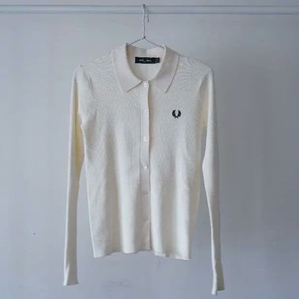 【着用1回】FRED PERRY アイボリー リブ編み 長袖ニットポロシャツ