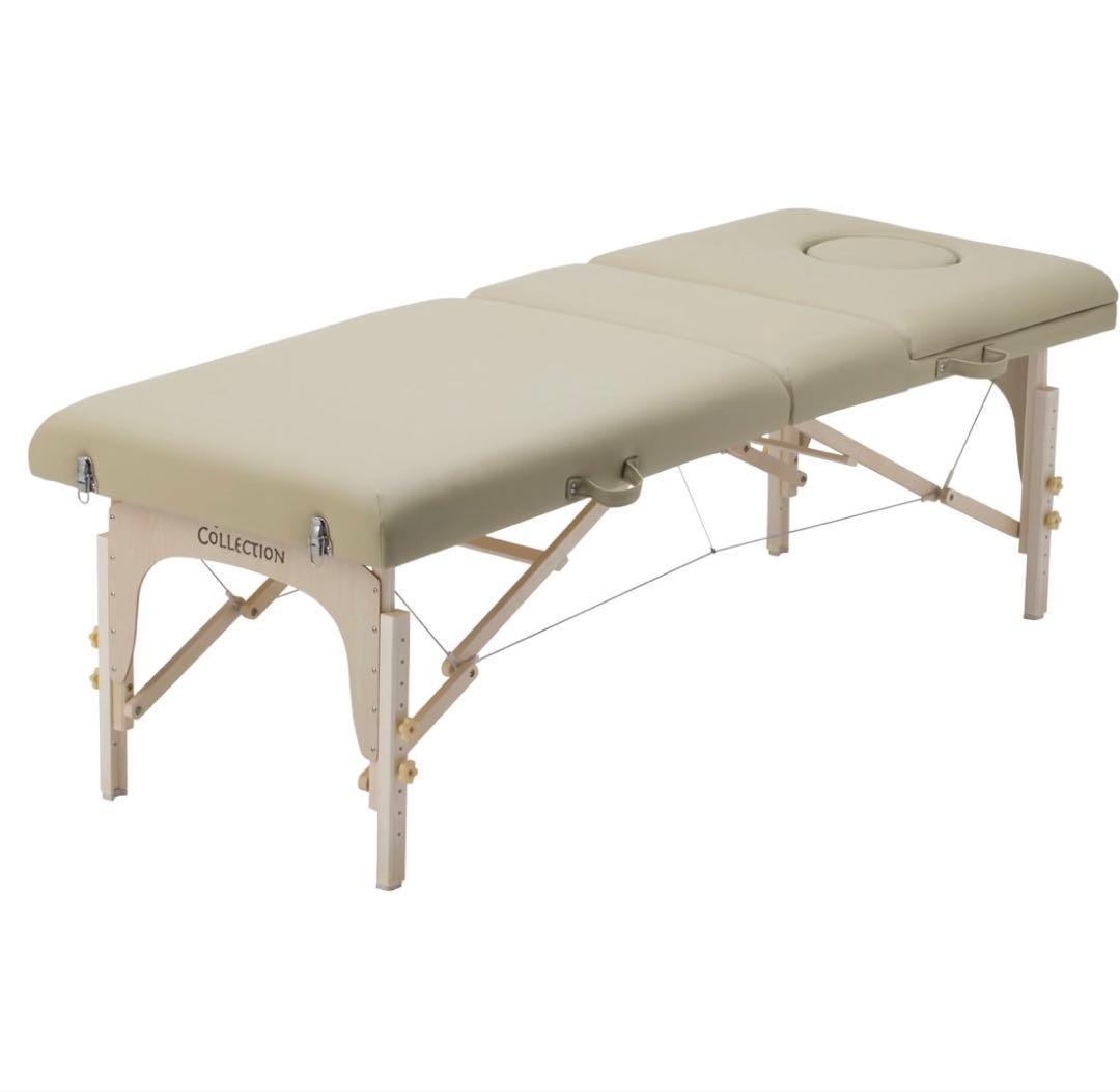 高級低反発木製折りたたみリクライニングベッド　ベージュ　エステベッド