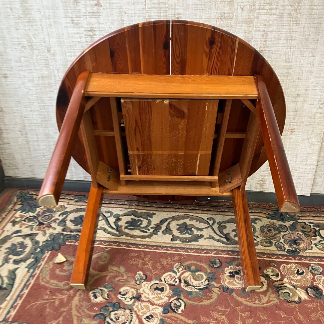 北欧レトロ 木製 無垢材 円形伸縮式ダイニングテーブル アンティーク ビンテージ