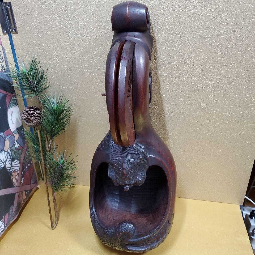 未使用保管品　至宝　東京墨壺　在銘二代目壺豊作　鶴亀木彫　1.3尺