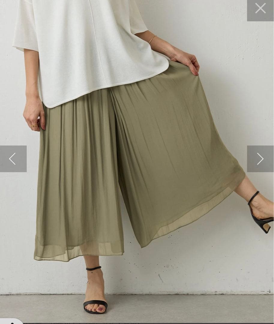 ポポらロン【BEARDSLEY】 シワシフォンギャザーパンツ　カーキ