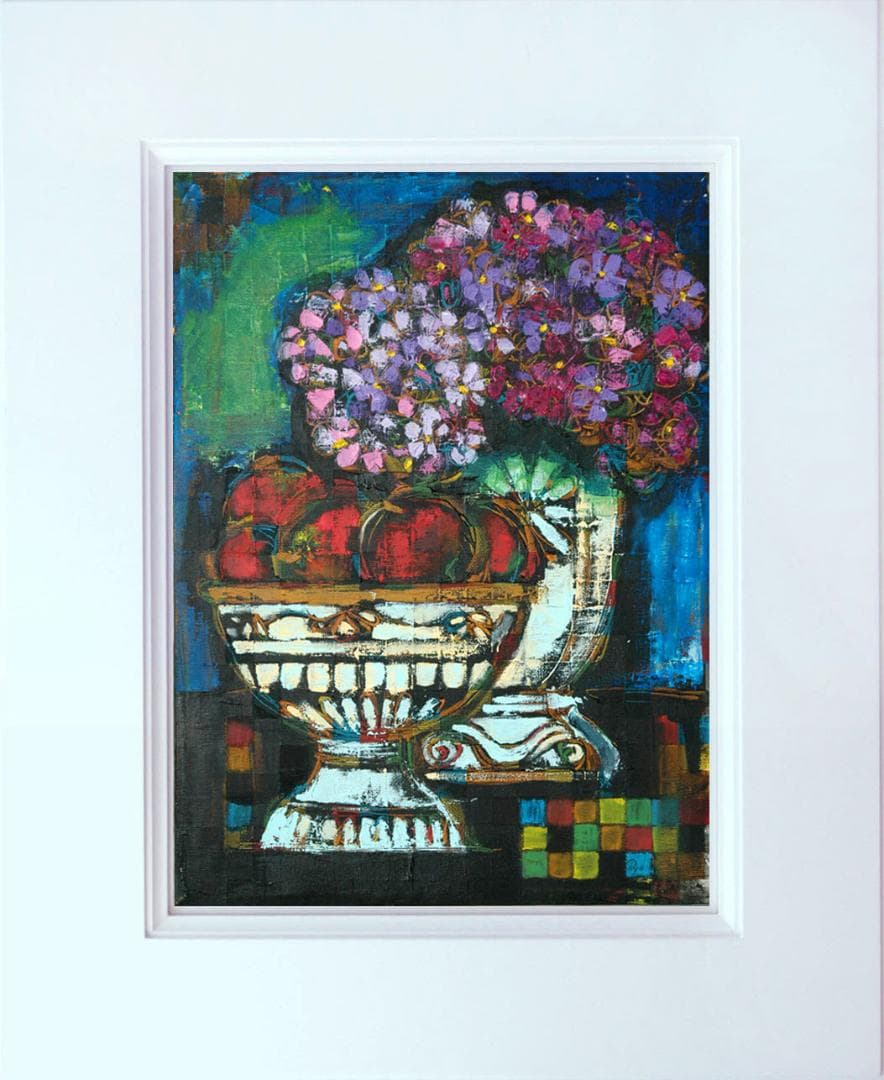 油絵 菅家令子 絵 絵画インテリア額付(黒) uF6-063504 静物花果物器