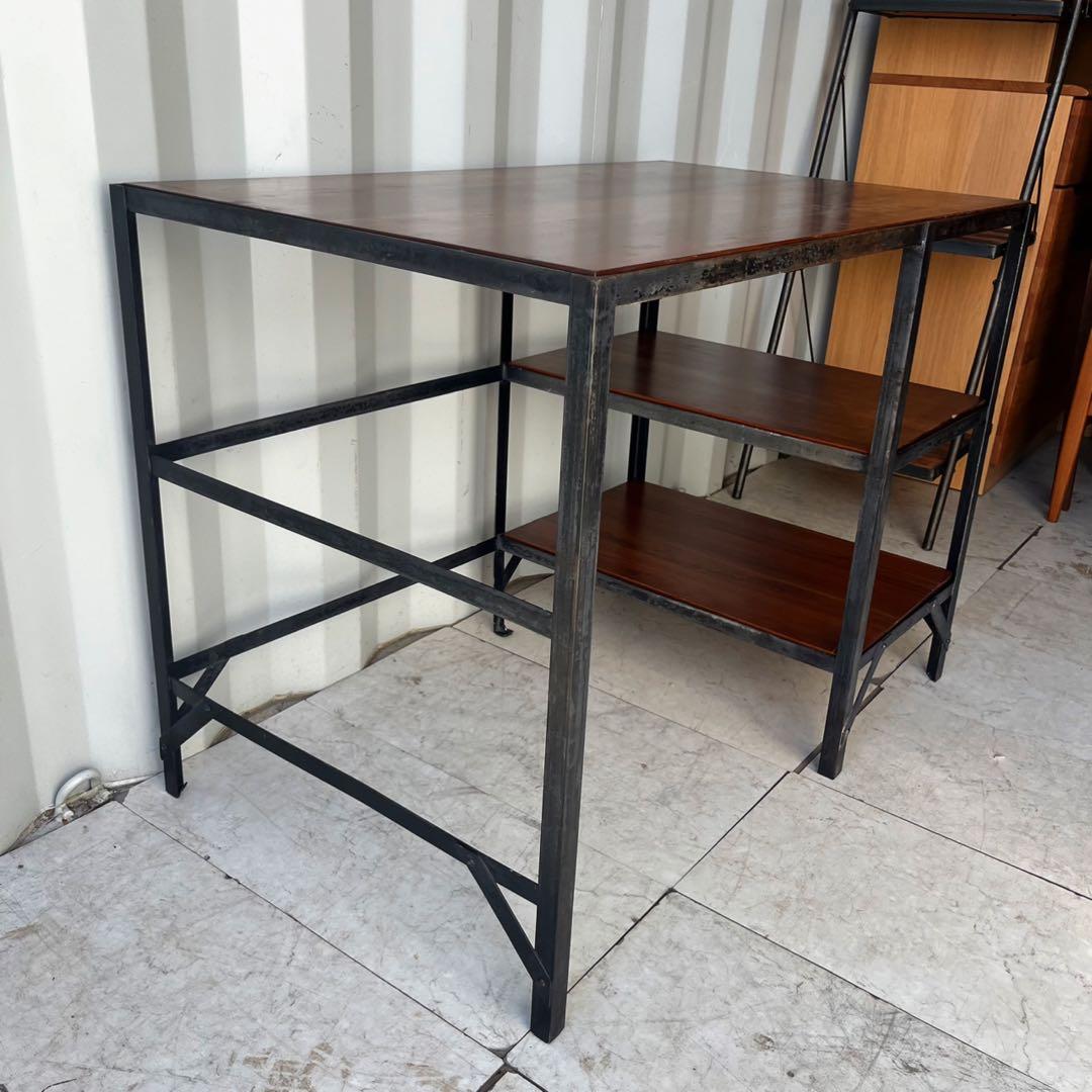 取付無料！ウニコ ランバーミニ アイアンフレーム天然木天板棚付きデスク 学習机✨