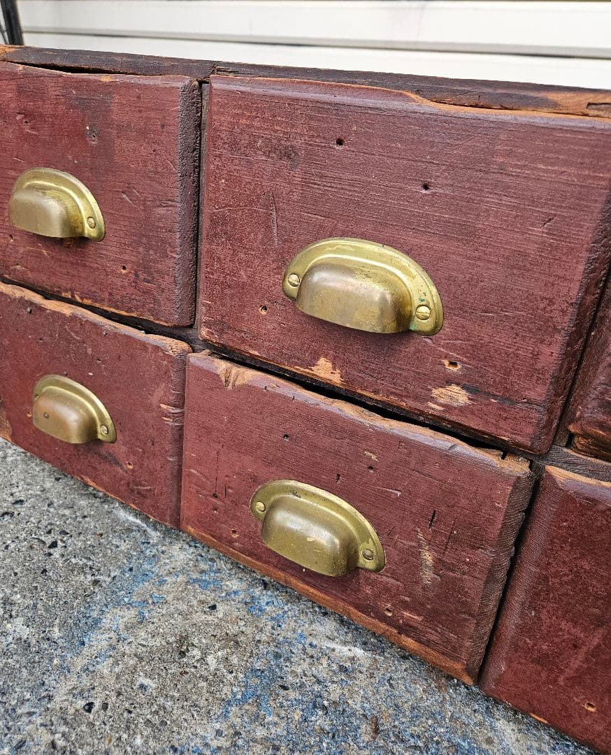 USヴィンテージ 古いファイルキャビネット 木製引出し 12杯 収納 古家具