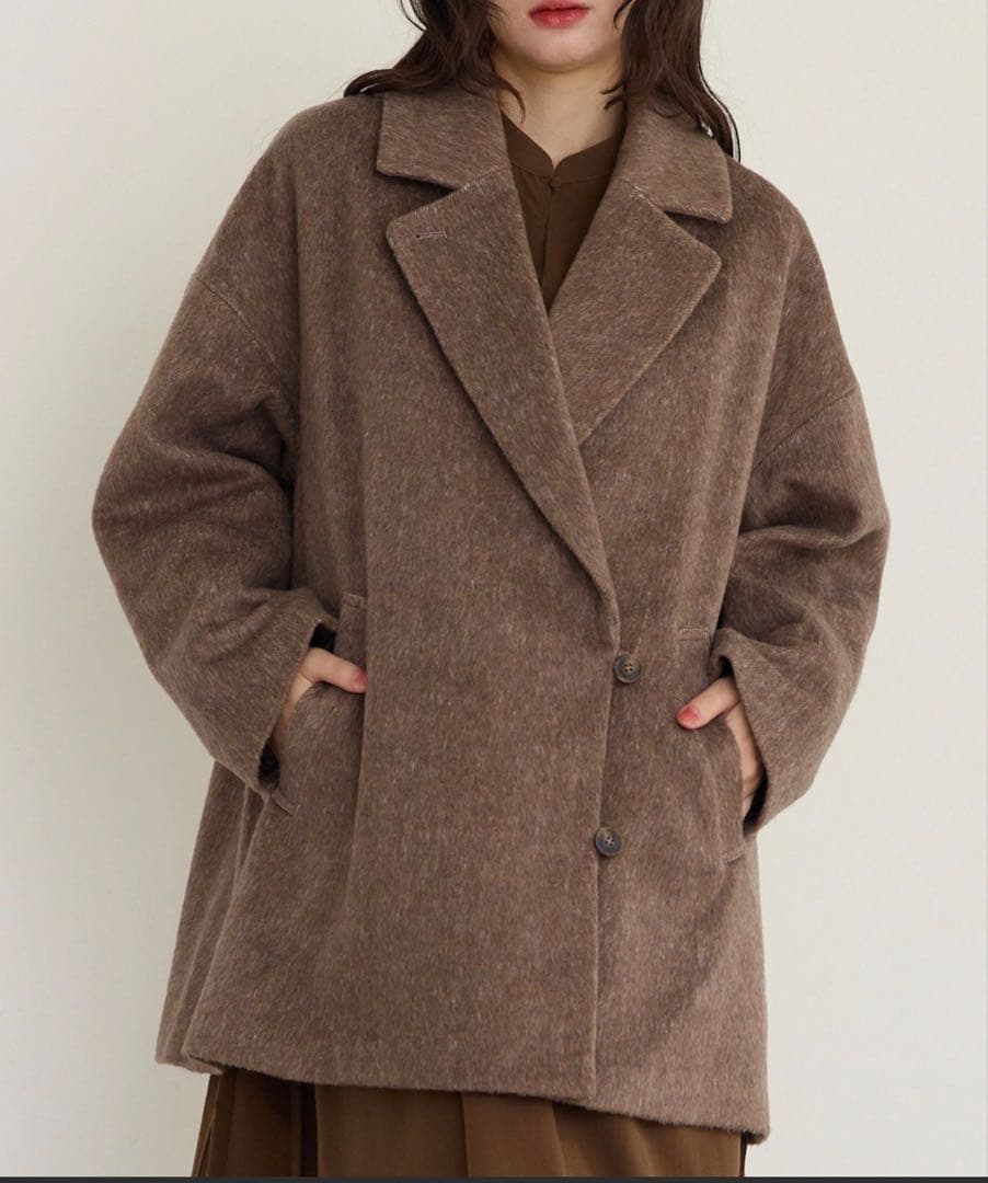 OLUN サイドボタンシャギーコート