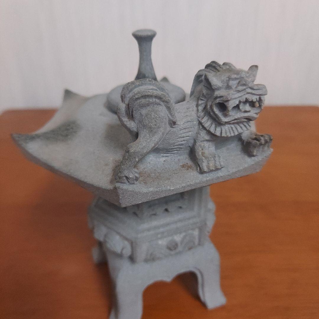 獅子彫刻 灯篭 石材製品 約15cm