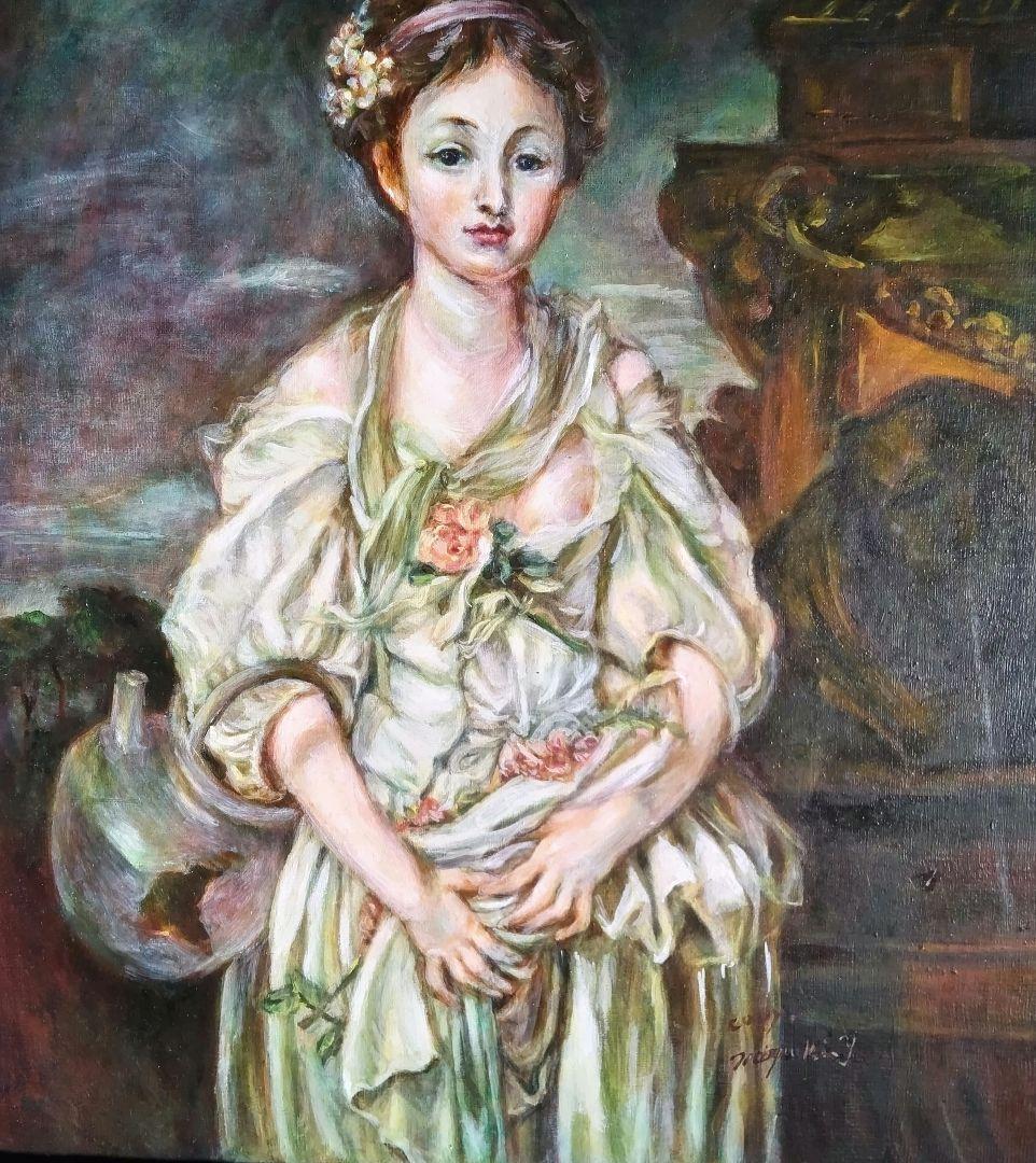 巨匠の肉筆模写 アンティーク調 高級ゴールド額縁ガラス入り保田三友紀のF10油絵