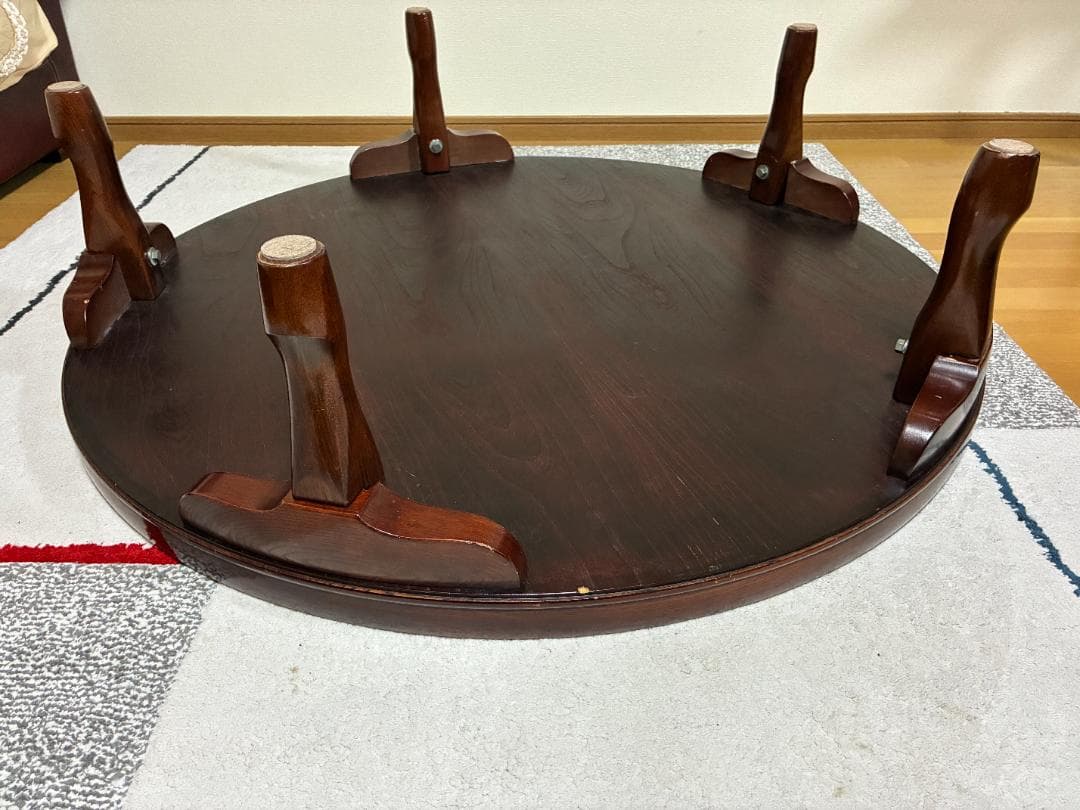 040 座卓・ちゃぶ台 円形/木製/ダークブラウン/古家具