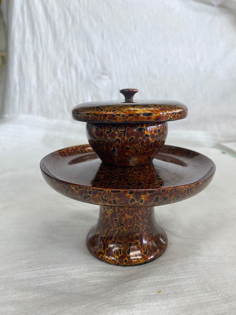 献茶台木製　虫喰塗　新品箱付き