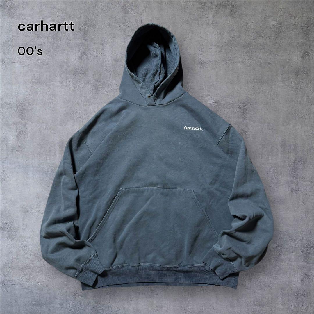 2289 古着00sカーハートプルオーバーパーカー刺繍ロゴ短丈フェード雰囲気系