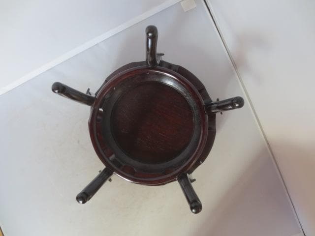 R7/10/10-2　唐木象嵌高卓　花台　香炉卓　平卓　　盆栽水石花台