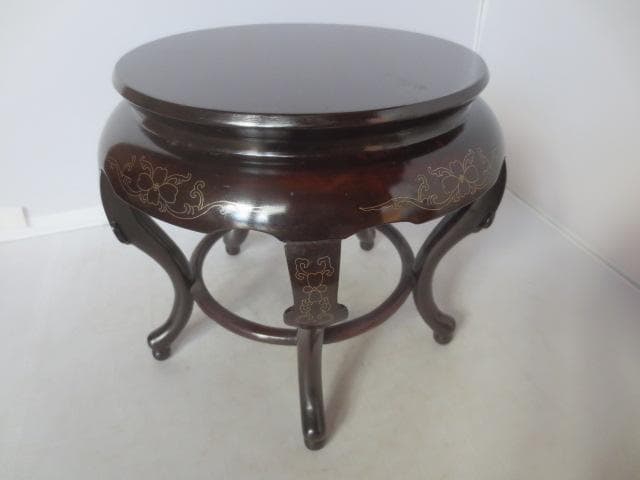 R7/10/10-2　唐木象嵌高卓　花台　香炉卓　平卓　　盆栽水石花台