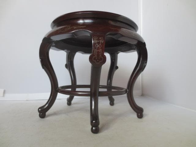 R7/10/10-2　唐木象嵌高卓　花台　香炉卓　平卓　　盆栽水石花台