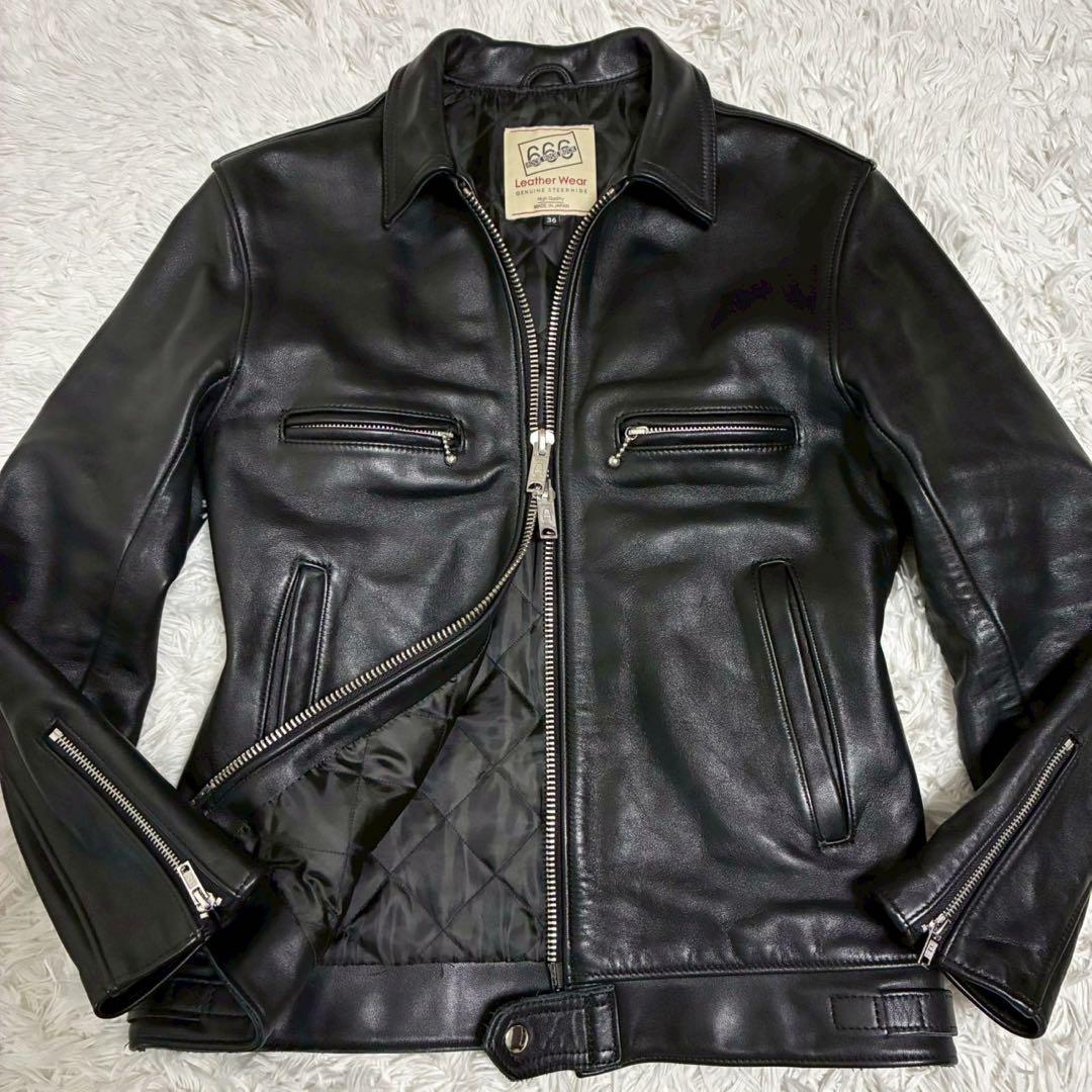 美品　666　ライダースジャケット　カウレザー　キルティング　黒　極暖　日本製