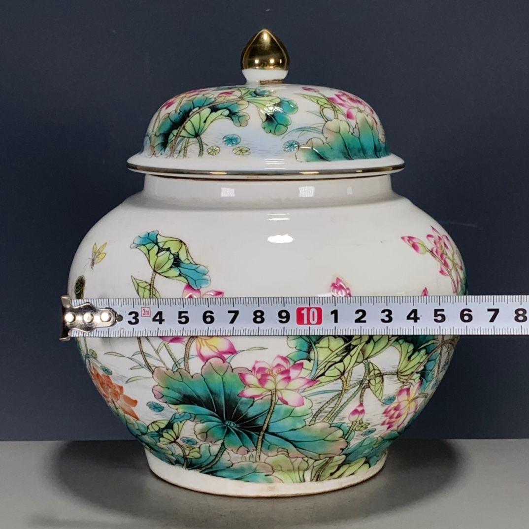 清乾隆粉彩蒔金蓮花蓋缶 景徳鎮 陶磁器 装飾品 工芸品 美術品 置物