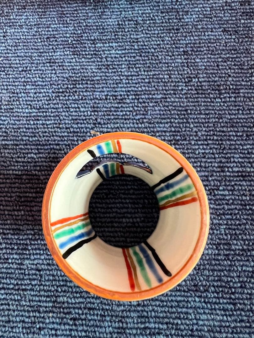 1429 橋本龍岳　扇面　色絵末広透し蓋置 共箱 茶道具　未使用