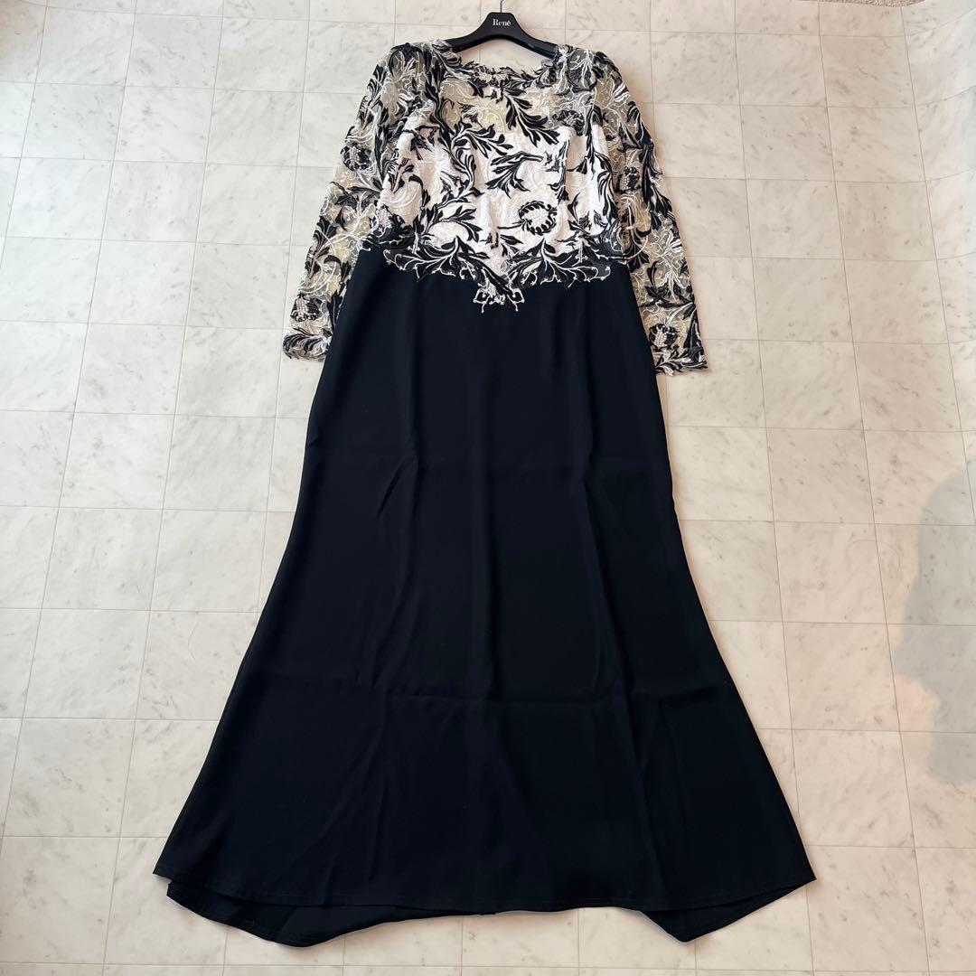 美品♡タダシショウジ レース切替 ドレス 花刺繍 マキシ ブラック 14 XL
