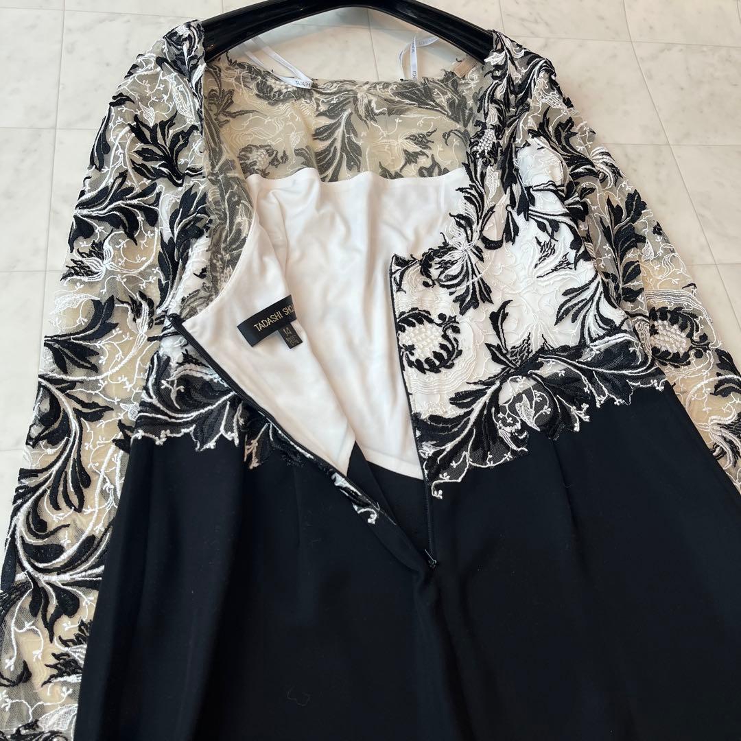 美品♡タダシショウジ レース切替 ドレス 花刺繍 マキシ ブラック 14 XL