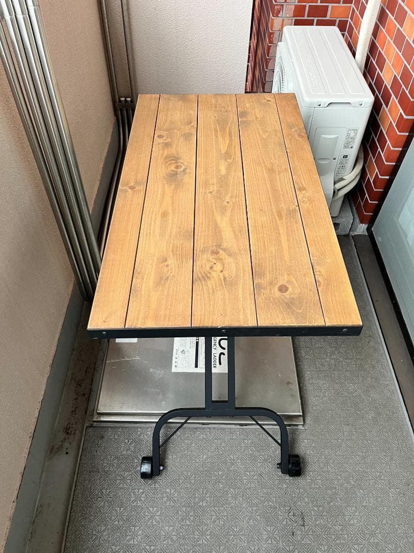 昇降テーブル 幅90㎝ ガス圧式 天然木 パイン無垢材 BUILD