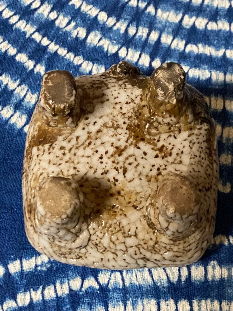 前川電光　唐獅子香炉　織部焼龍山窯