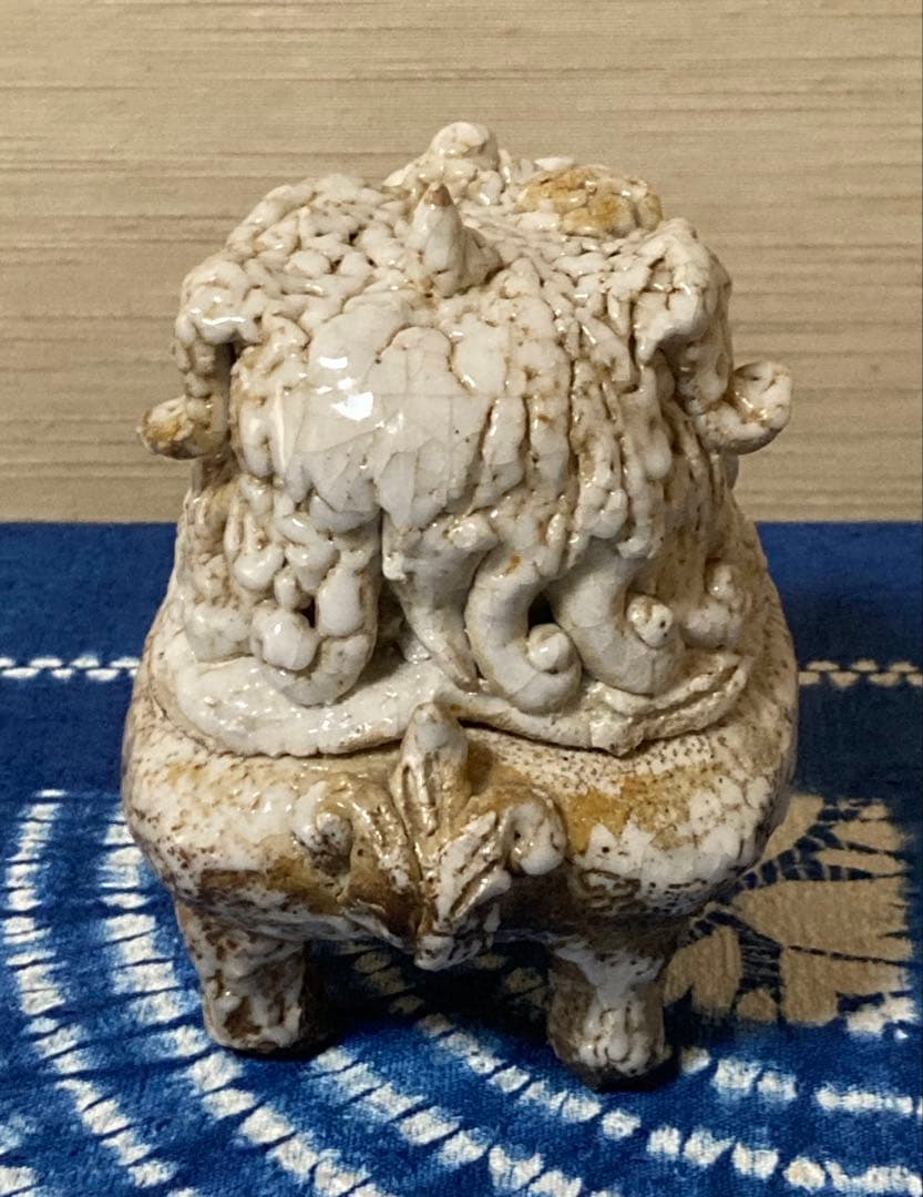 前川電光　唐獅子香炉　織部焼龍山窯