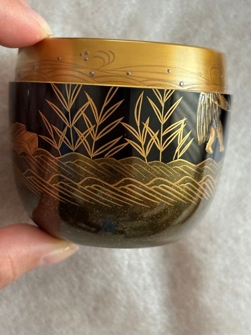 茶道具　茶入　蒔絵師　大端　稔　鶴　輪島塗　棗　灰匙　風