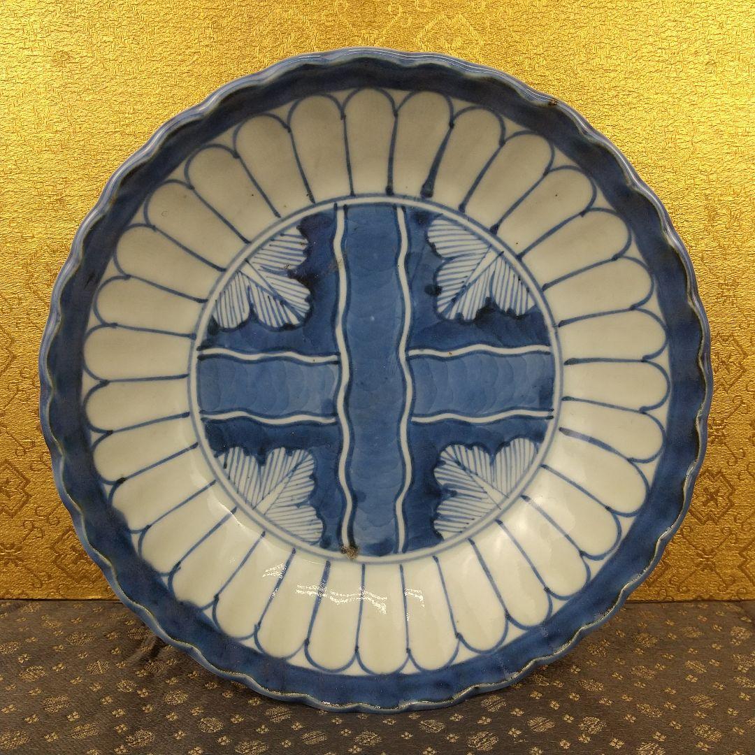 染付　菊割　クルス文なます皿