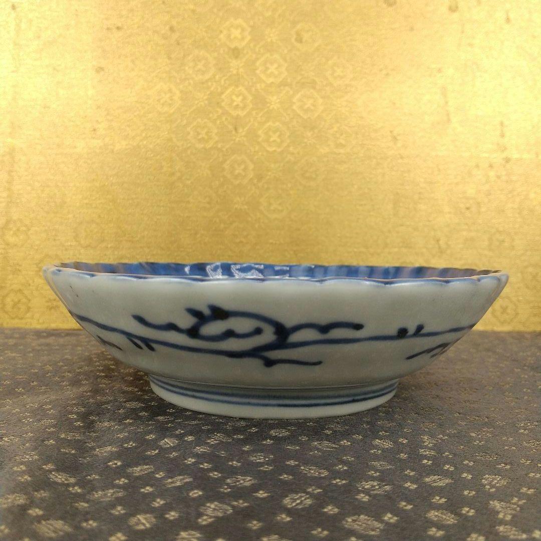 染付　菊割　クルス文なます皿