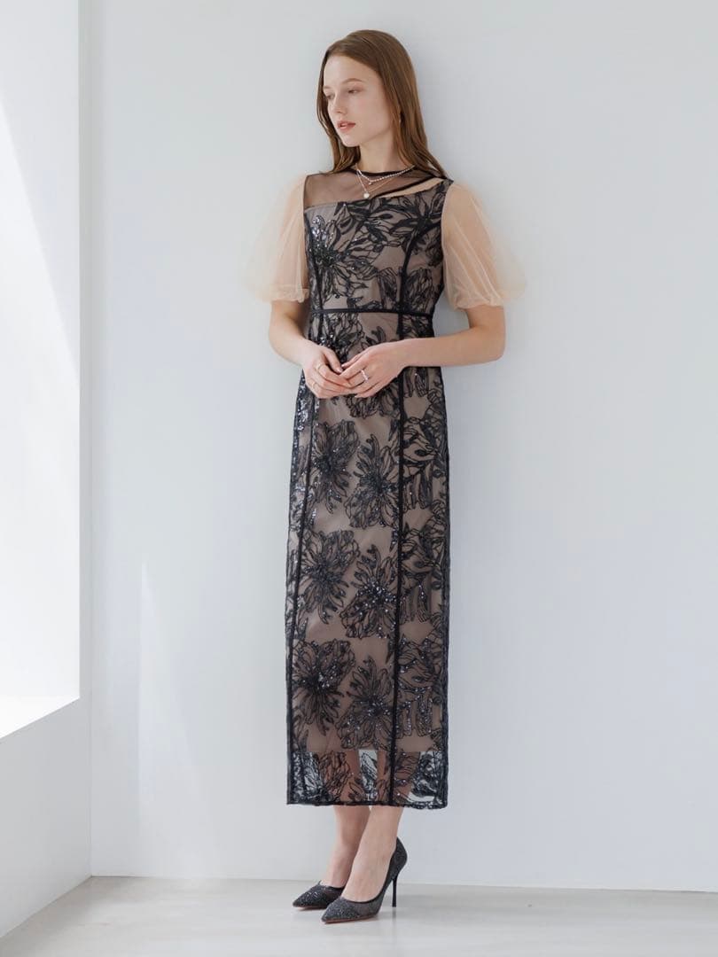 アシンメトリーシアーフラワーワンピースドレス結婚式パーティー成人式二次会デート