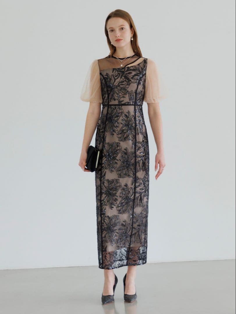 アシンメトリーシアーフラワーワンピースドレス結婚式パーティー成人式二次会デート