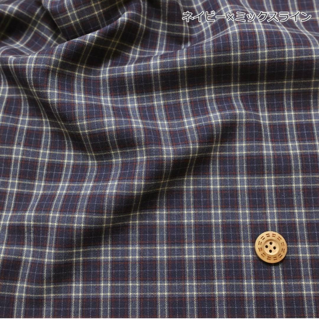 ハンドメイド　韓国生地タータンチェック　立ち襟ふんわりチュニック　紅葉にも♡