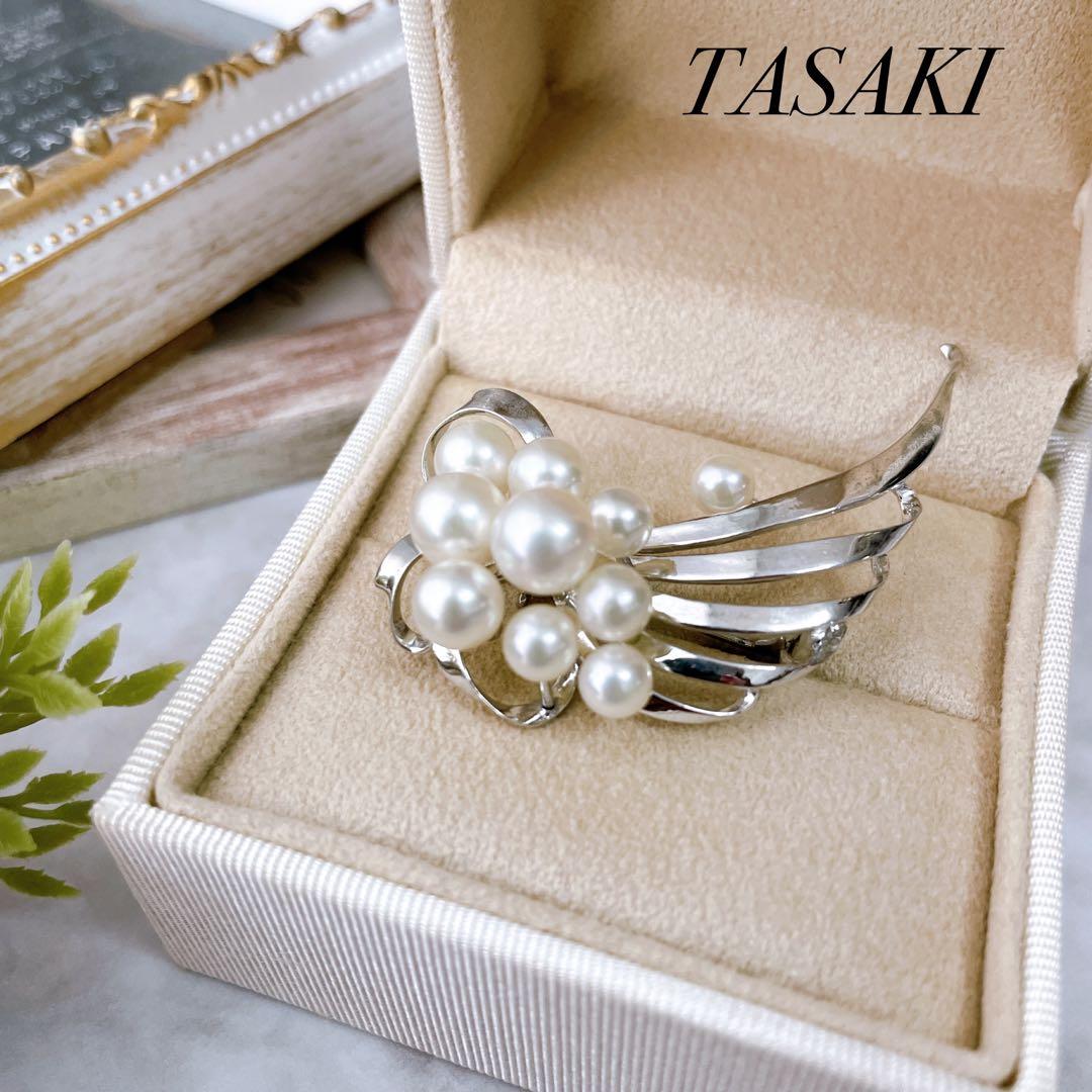 高級✨タサキ あこや真珠 ブローチ パール10粒 シルバー ロゴ刻印 冠婚葬祭
