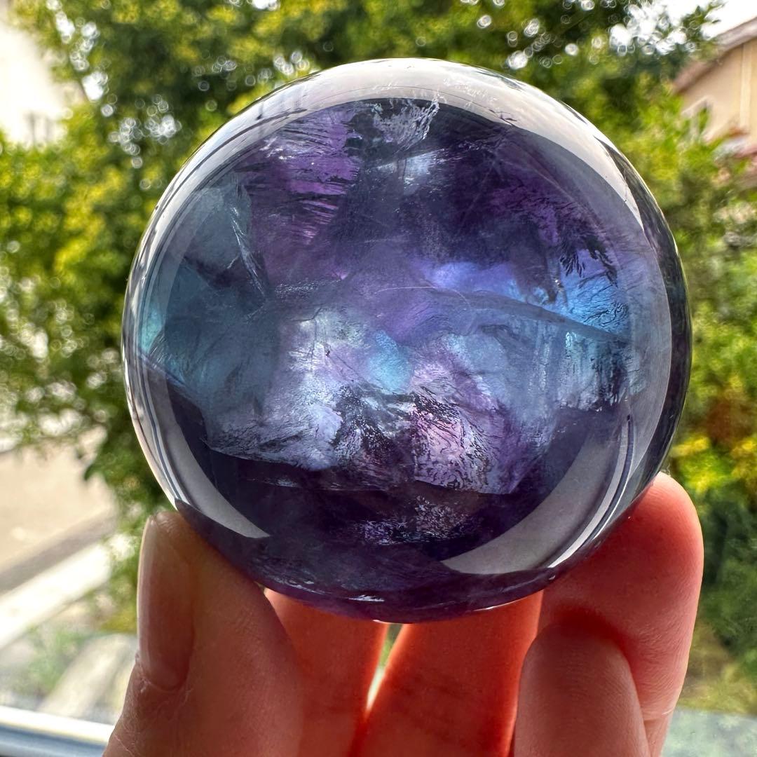 ブルーフローライト　スフィア　5.1㎝　224.2g フローライト　透明感　青