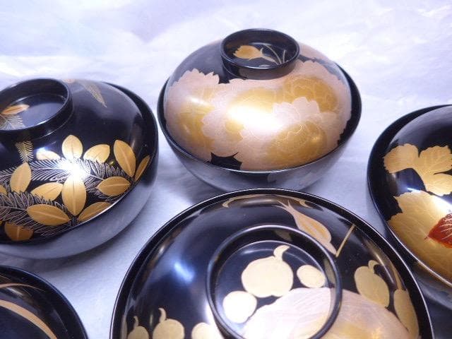 美品です　平安堂の貴重な高級蒔絵椀　草花蒔絵　吸物椀　６客