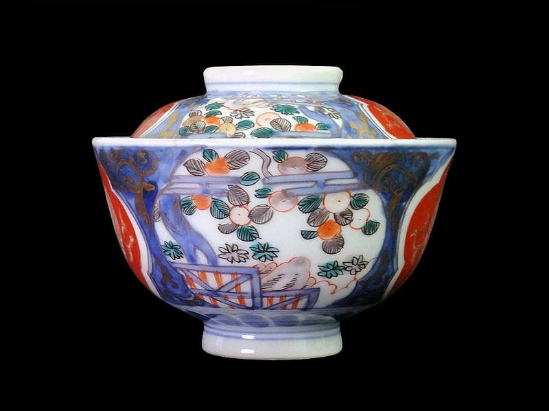 古伊万里　金襴手　鳳凰に果実の図　蓋茶碗　２客　D830AS-fbti