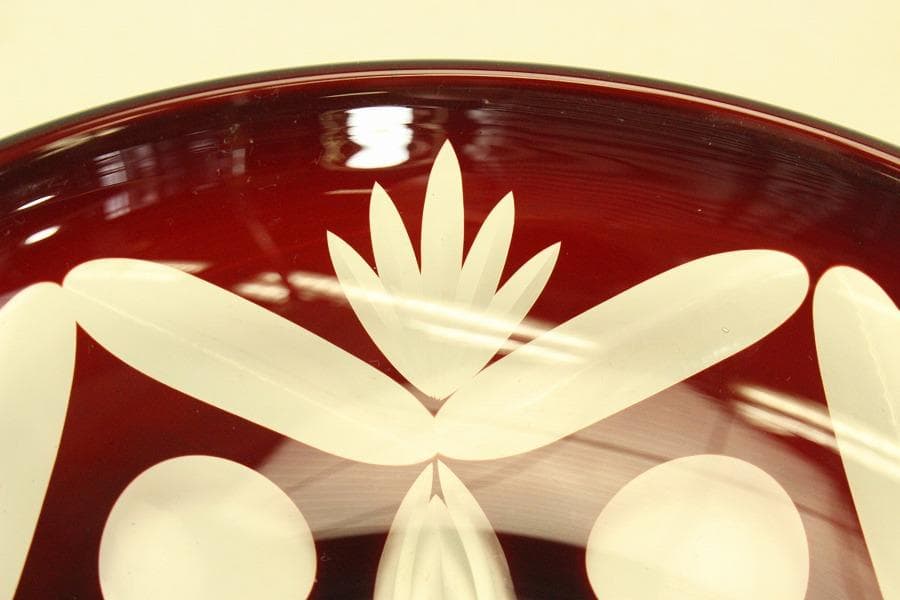 レトロ アンティーク 赤色切子 皿 未使用(ZE458)