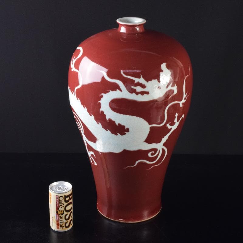 中国　缸豆紅釉　龍文瓶　梅瓶　M　7313A
