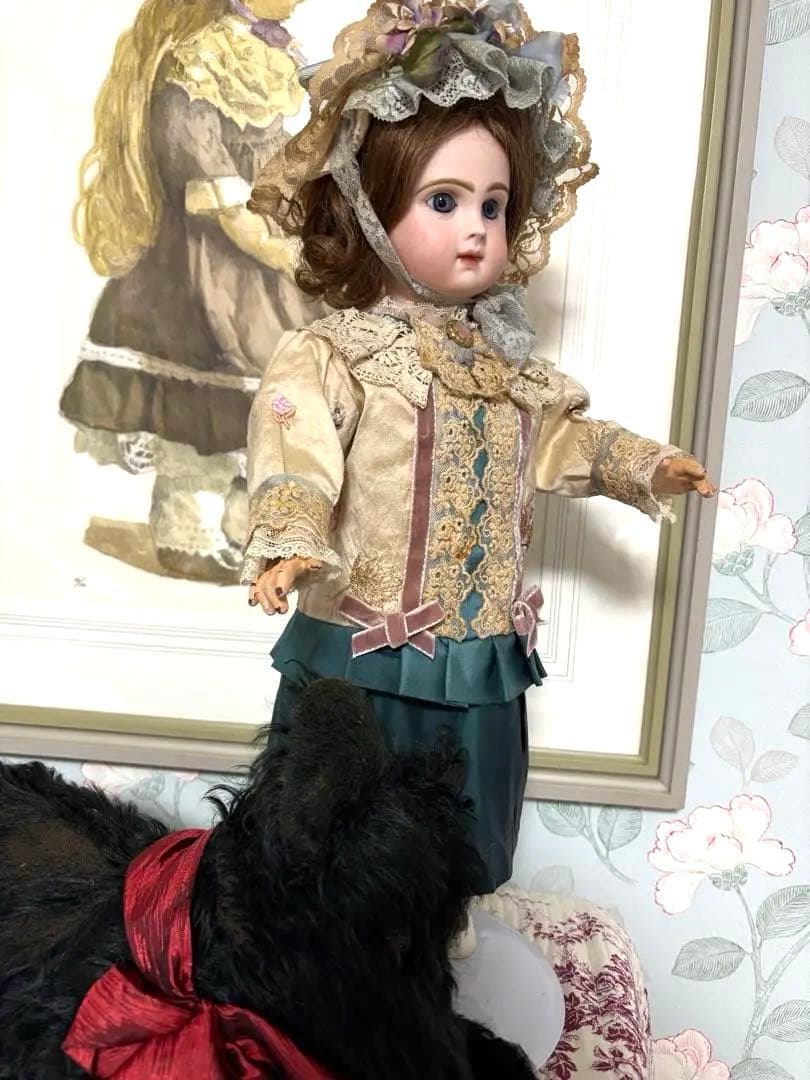 アンティークビスクドール　　 ドレスとボネ　 48センチのジュモー8号
