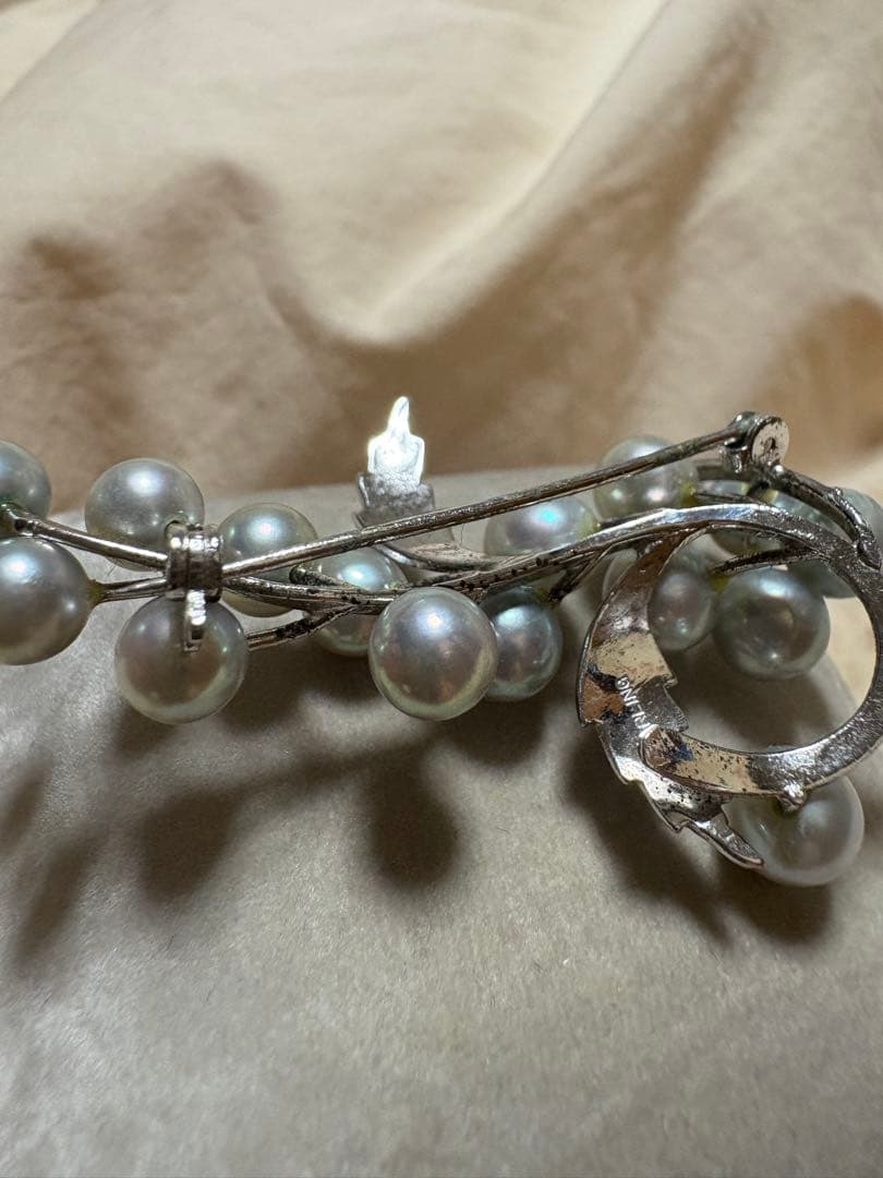 ぶどうモチーフ あこや真珠 ブローチ STERLING刻印 フォーマル