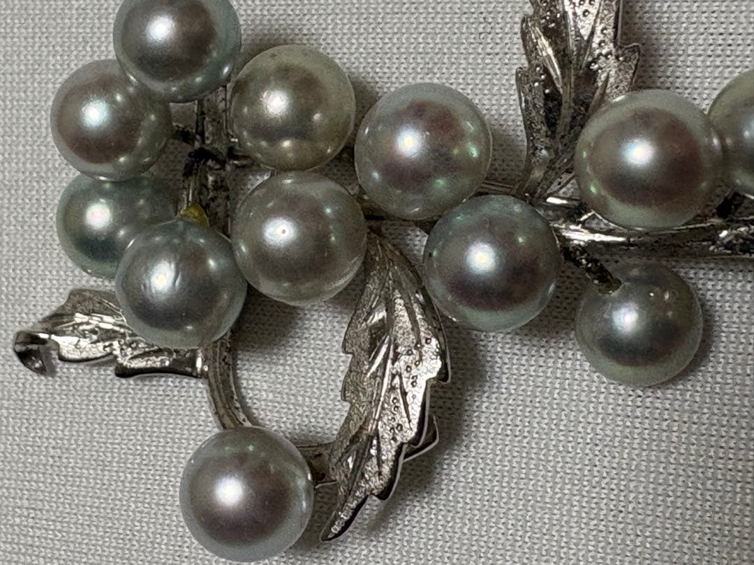ぶどうモチーフ あこや真珠 ブローチ STERLING刻印 フォーマル